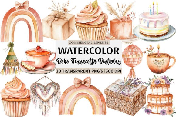 Download Boho Terracotta Birthday Clipart - Boho Collection