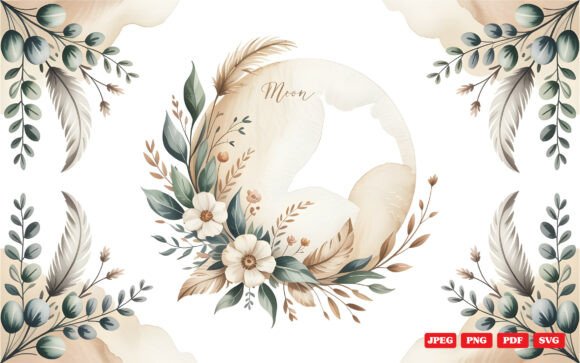 Download Boho Moon Floral Clipart - Boho Collection