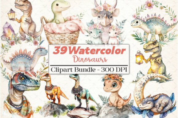 Download Watercolor Dinosaurs Boho Clipart - Boho Collection