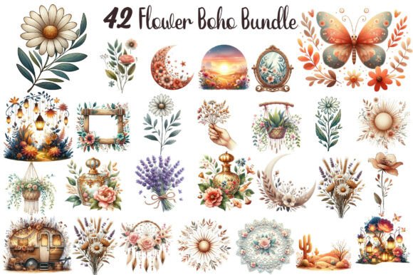 Download Set Flower Boho Art Design Bundle - Boho Collection