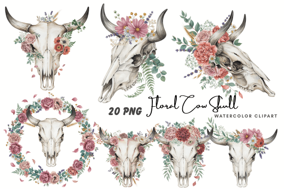 Download Floral Cow Skull Bull Skull Boho Clipart - Boho Collection