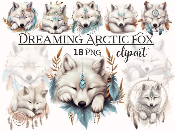 Download Cute Dreaming Arctic Fox Boho Clipart - Boho Collection