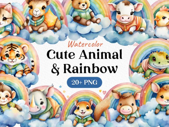 Download Bundle Rainbow Cute Animal Clipart PNG - Png Collection