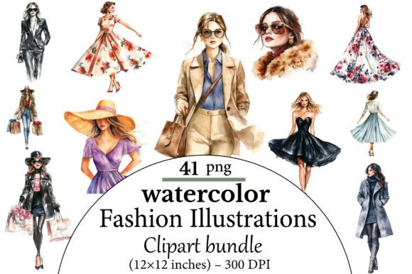 Download Watercolor Fashion Illustrations - Illustrations Collection