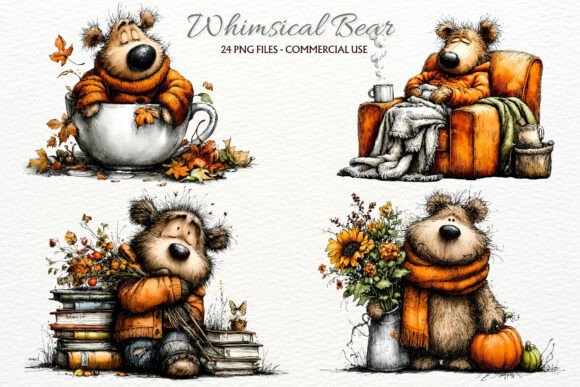 Download Whimsical Fall Bear Woodland Clipart PNG - Png Collection