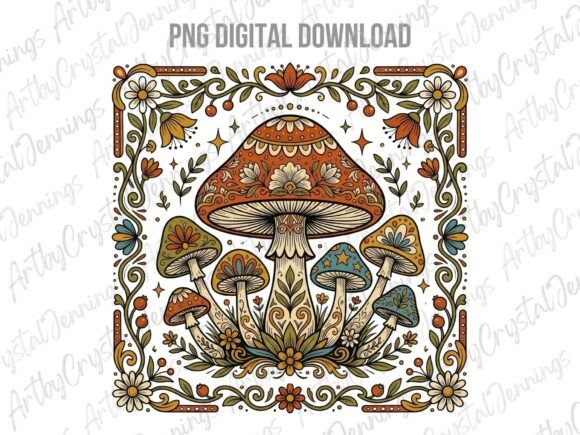Download Intricate Boho Folk Art Mushroom PNG - Boho Collection