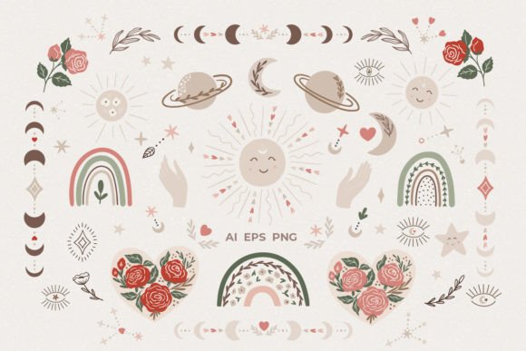 Download Celestial Boho Spring Clipart PNG - Boho Collection
