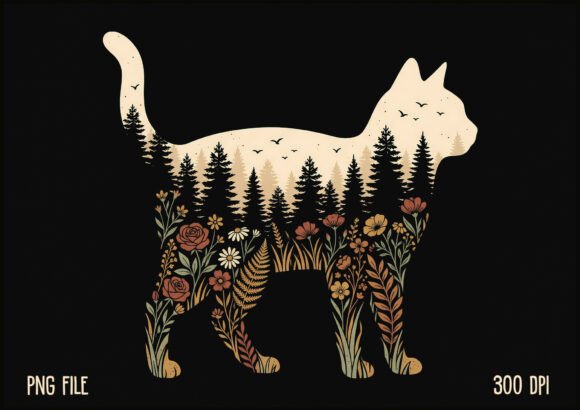 Download Nature Boho Floral Cat Silhouette Shirt - Boho Collection