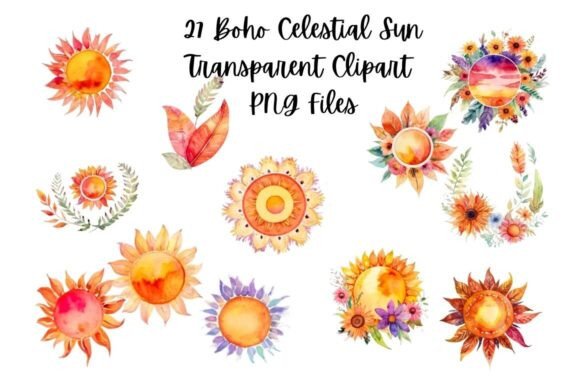 Download 27 Watercolor Boho Solar Clipart Bundle - Boho Collection