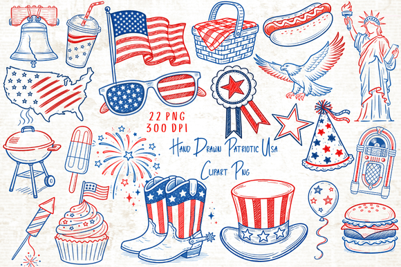Download Hand Drawn Patriotic USA Clipart PNG - Png Collection