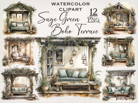 Download Sage Green Boho Terrace PNG Bundle - Boho Collection