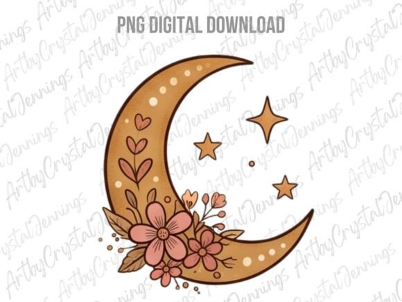 Download Celestial Boho Floral Crescent Moon PNG - Boho Collection