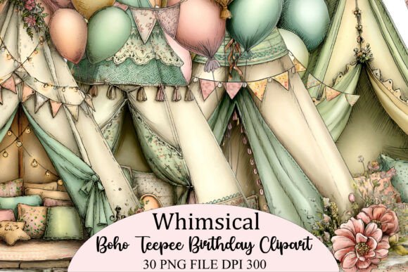 Download Boho Teepee Birthday Clipart PNG Bundle - Boho Collection