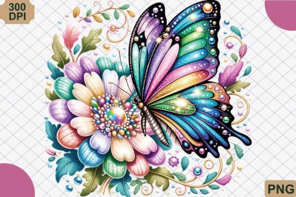 Download Ornate Jeweled Butterfly &amp; Flower PNG - Png Collection