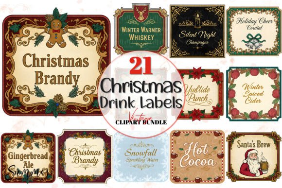 Download Vintage Christmas Square Drink Label PNG - Png Collection