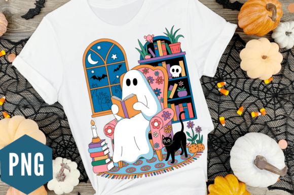 Download Halloween Cute Ghost Reading Book PNG De - Png Collection