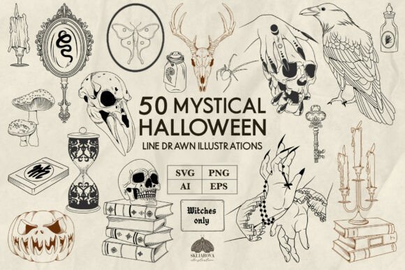 Download Mystical Halloween Line Art Svg Png - Png Collection