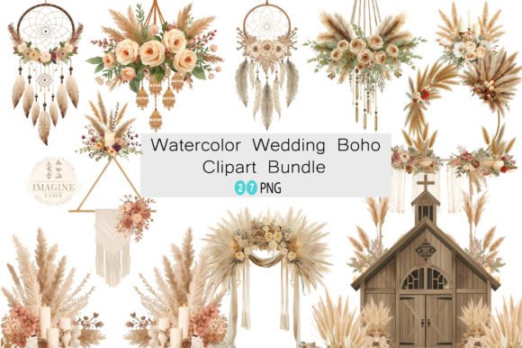 Download Watercolor Wedding Boho Clipart Bundle - Boho Collection