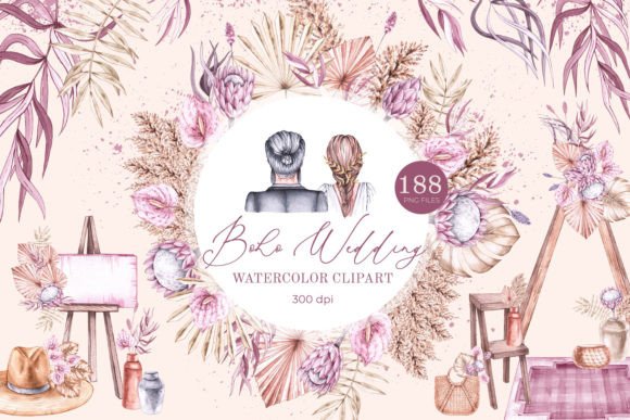 Download Boho Wedding, Watercolor Clipart PNG - Boho Collection