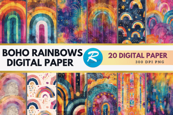Download Boho Rainbows Digital Paper Backgrounds - Boho Collection