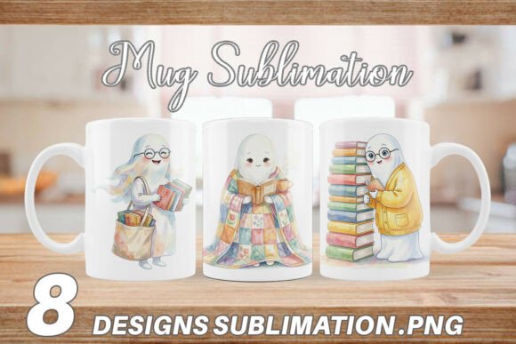 Download Watercolor Bookworm Ghost Mug Wrap PNG - Png Collection