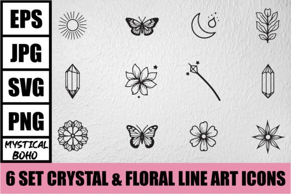 Download Mystical Boho Crystal Line Art Bundle - Boho Collection