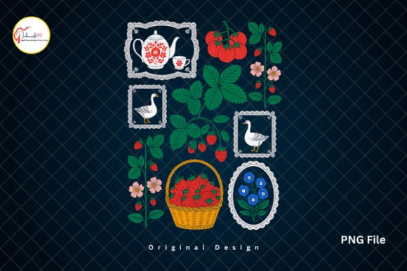 Download Vintage Botanical Strawberry Goose PNG - Png Collection