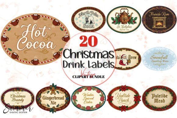 Download Vintage Christmas Oval Drink Labels PNG - Png Collection