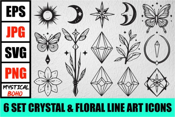 Download Mystical Boho Crystal Line Art Set - Boho Collection