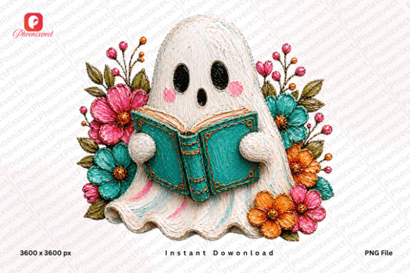 Download Painted Floral Book Reading Ghost PNG - Png Collection