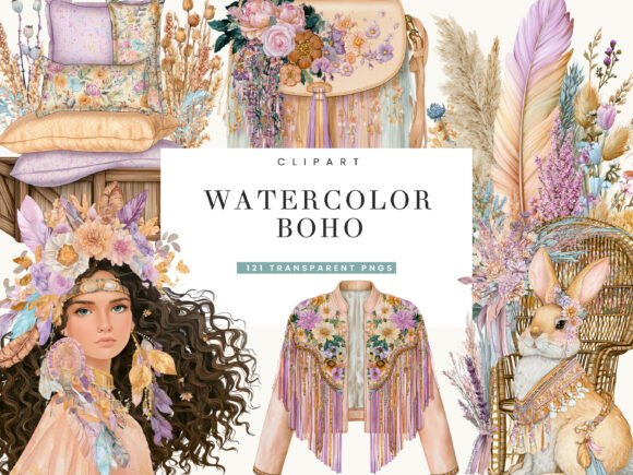 Download Watercolor Boho Clipart Bundle - Boho Collection